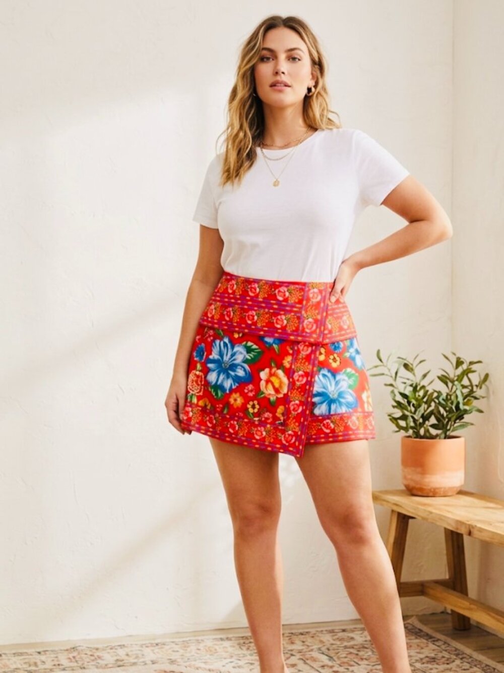 Chelsea & Violet Red and Blue Mini Skirt - Size L - NWT
